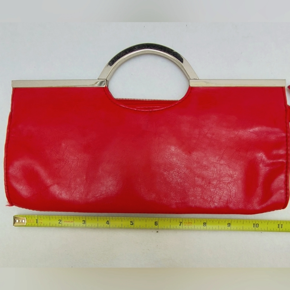 Candies Clutch, Double Handle, Slim, Cherry Red, Faux leather, Vintage